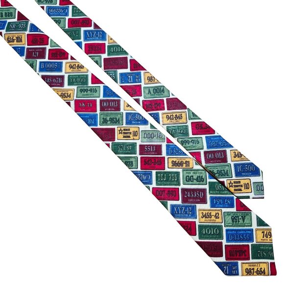 License Plate Print Necktie By Elizabeth Hand Made - Picture 1 of 10